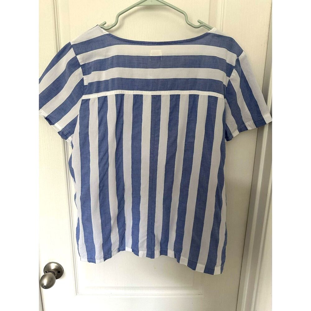 J.Crew Blue & White Striped Popover Cotton Pocket Top - Picture 5 of 9